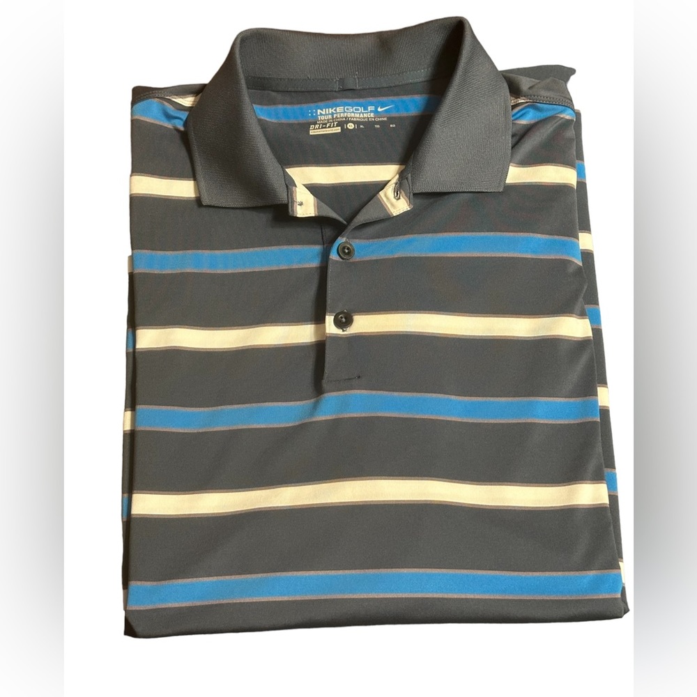 Nike Golf Tour Performance Dri-Fit Blue  Polo Shirt 1/2 button short sleeve Xl